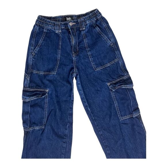 Simple Society Blue Denim Carpenter Jeans 3/26 Wide Leg Mid-Rise Women Juniors - Picture 3 of 12